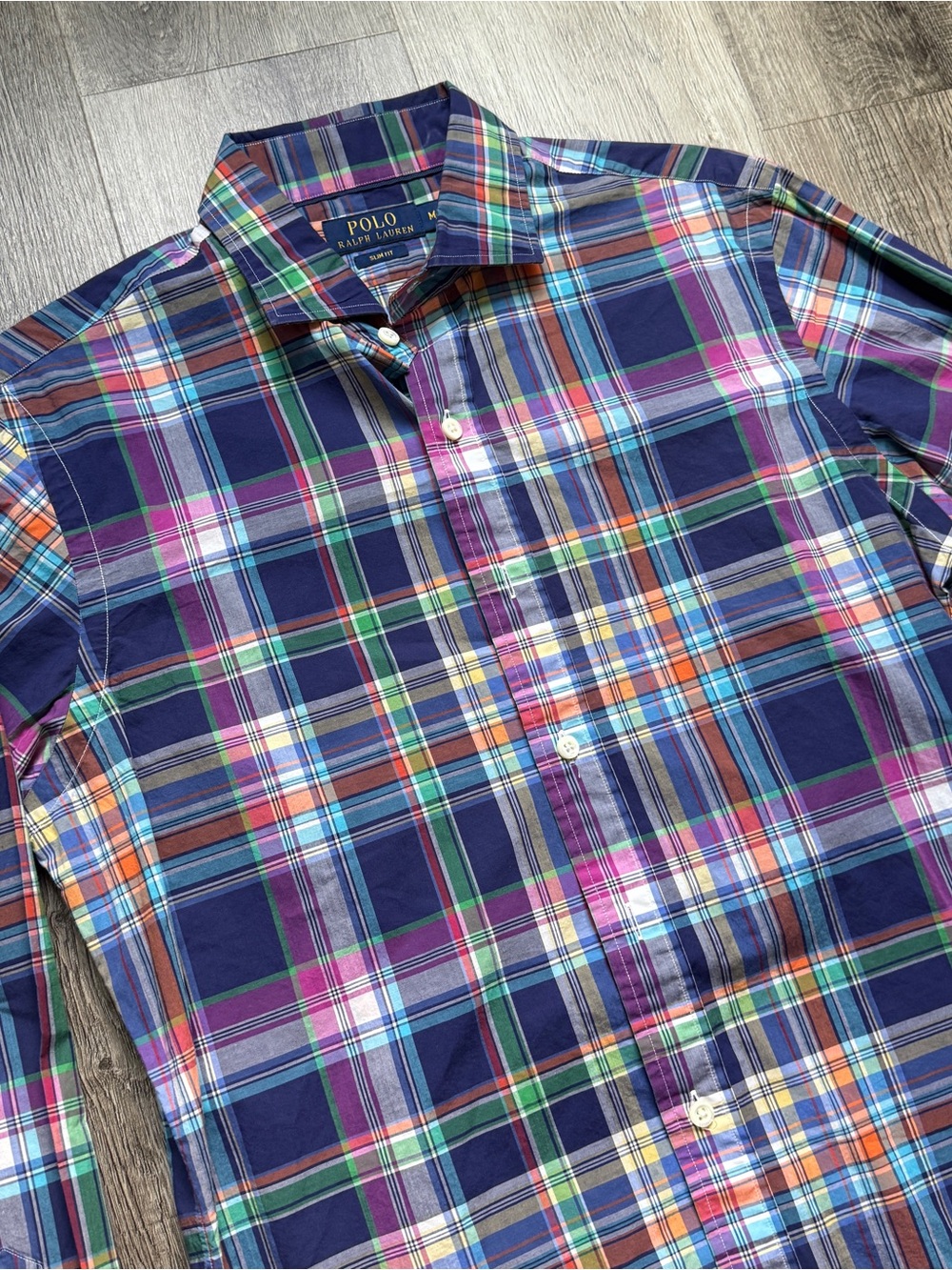 Polo by Ralph Lauren Men’s Navy Multi-Color Plaid Button-Down Shirt 0167